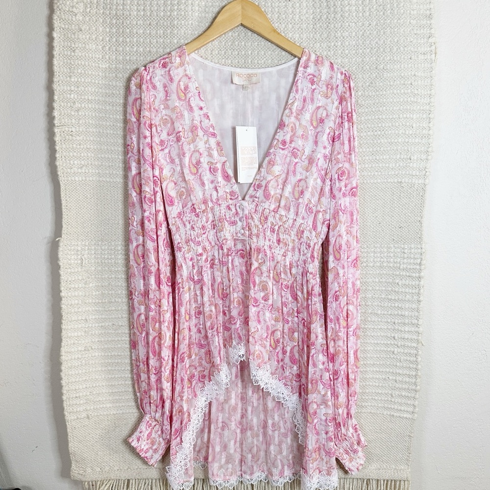 ROCOCO SAND pink paisley Candy high low tunic top S NEW